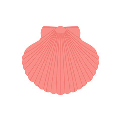 Feminine pastel pink scallop seashell illustration featuring classic ribbed texture and symmetrical beach vibes ideal for ocean themed designs and summer graphics. © Rubab