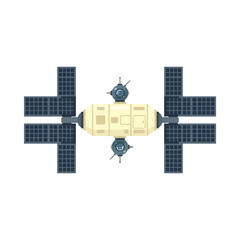 International space station module equipped with multiple solar panel arrays and docking ports for orbital research communications or futuristic technological concepts. © Rubab