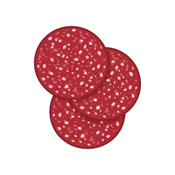 Salami slices arranged in overlapping pattern featuring red speckled texture for culinary menu design advertisement or restaurant branding collateral print work.