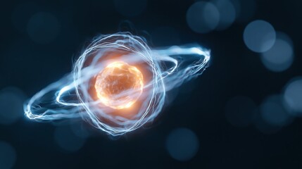 Fototapeta premium The Atom at Center Surrounded by Glowing Nucleus and Dynamic Orbits
