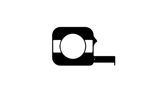 A bold black and yellow tape measure tool icon featuring a housing case and a pulled-out measuring blade with clear metric markings for accurate dimensions.