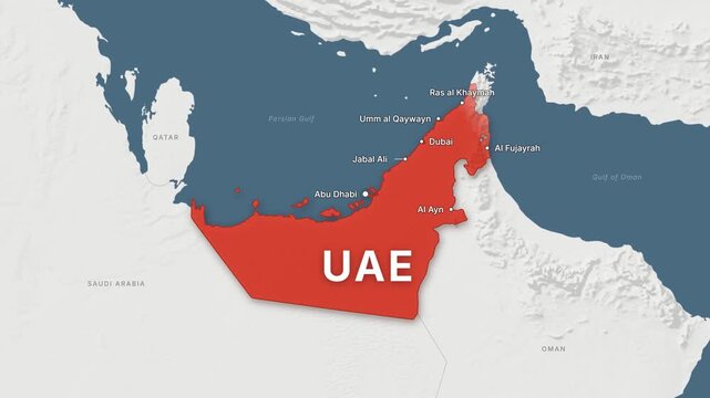 United Arab Emirates light map zoom with red highlight and city labels