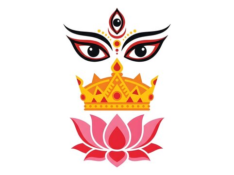 Goddess durga eyes with crown and lotus flower vector illustration