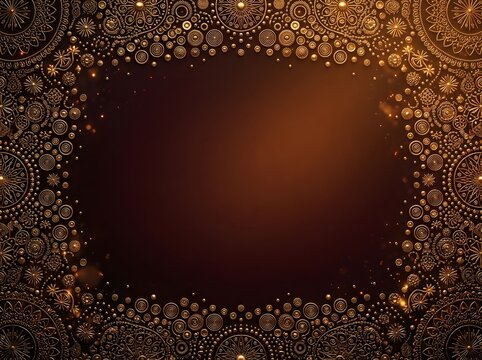 Elegant golden mandala frame with intricate floral patterns on dark background