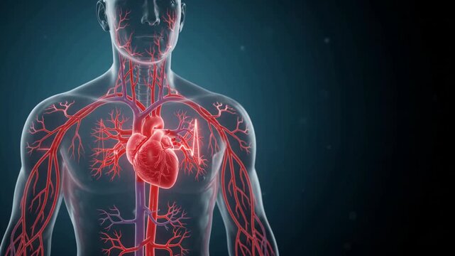 Human Circulatory System and Beating Heart - Glowing ECG Pulse and Growing Vascular Network - 3D Medical Animation 4K Footage