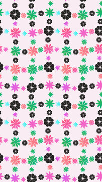 Colorful floral pattern on a light pink background