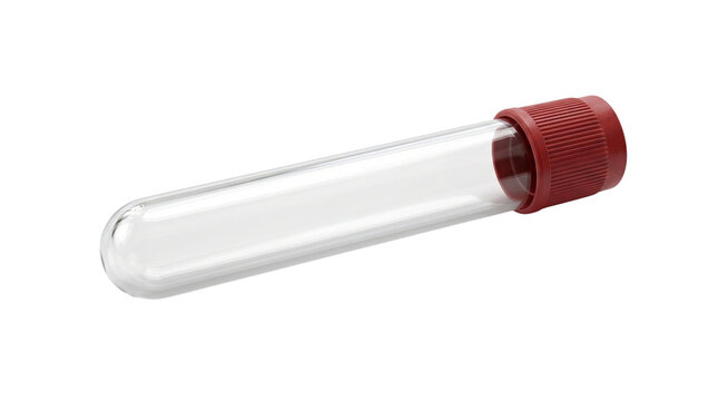 Empty glass test tube with red cap for medical laboratory testing