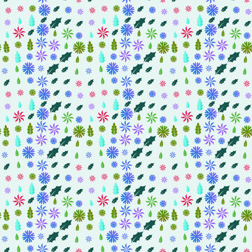 Stylized floral and leaf pattern in multiple colors