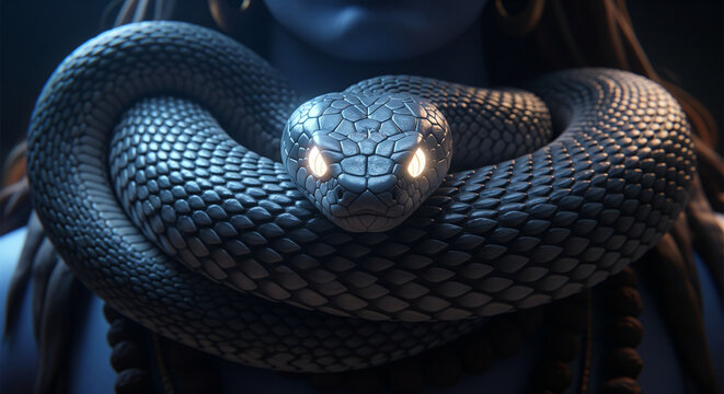 Lord Shiva with Sacred Snake Coiled Around His Neck and Glowing Eyes