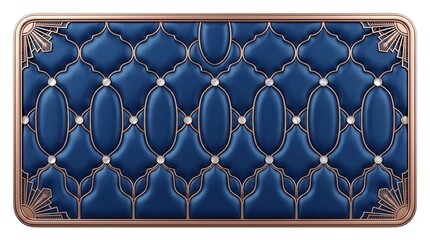 Fototapeta premium Luxury Blue Tufted Upholstery with Art Deco Gold Trim and Pearl Accents - Elegant Background Pattern