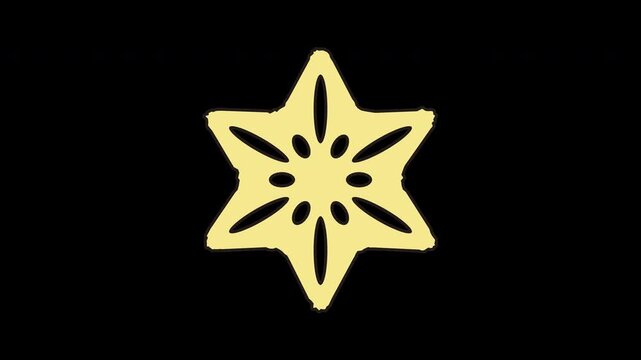 Hand Drawn yellow six pointed star asterisk outline sketch 4K Animation with alpha transparent background