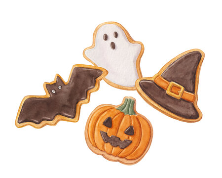 Halloween Watercolor Cookie Collection - Ghost, Bat, Pumpkin and Witch Hat