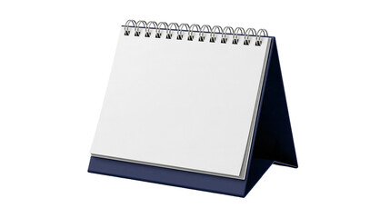 Empty blue desktop spiral bound standing calendar with blank white pages © Otillie