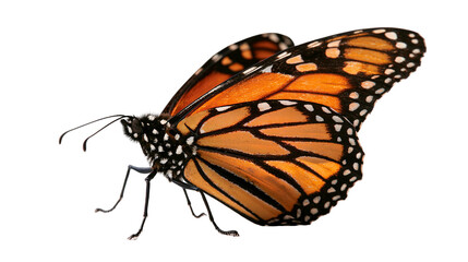 Monarch butterfly with orange and black wings and white spotted edges © Otillie