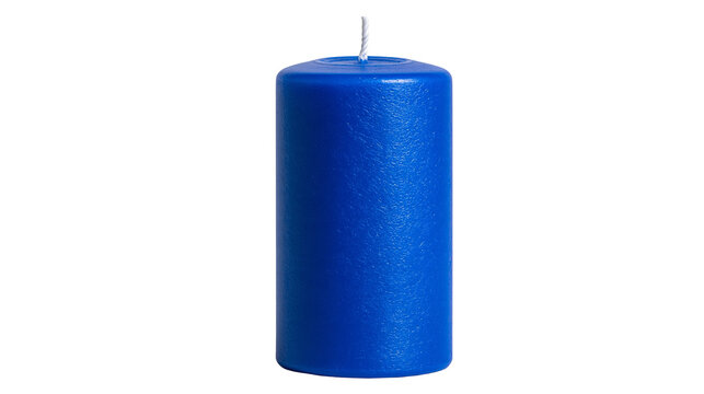 Solid blue cylindrical wax candle with a single white cotton wick