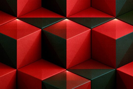 Abstract Red and Black Geometric Cube Pattern Background