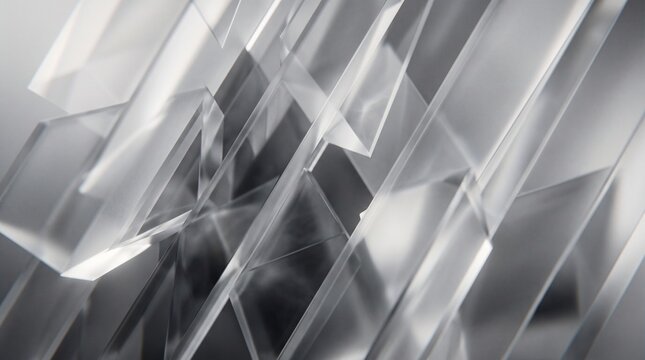 Slanted geometric shards create a grayscale abstract background pattern