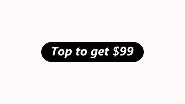 Animated $99 cash reward button animation in 4k animation with alpha channel tap to get money button icon sign animated on transparent background top to get $99 dollar animation