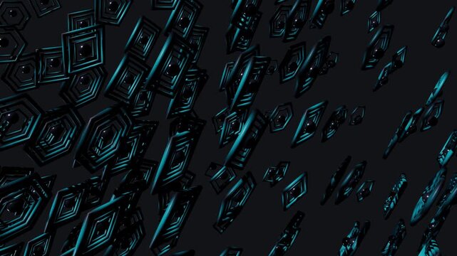 Abstract Geometric Blue Metallic Hexagons Floating on Dark Background