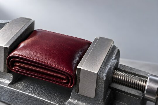 Wallet Squeezed in a Metal Vise, Financial Pressure Concept