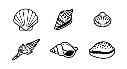 Collection of black and white vector seashells on a white background © nurjahan