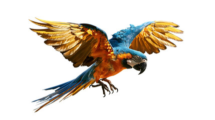 Blue and gold macaw parrot flying with wings spread wide © Cressida