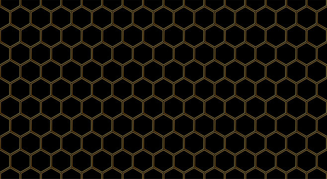 Black and gold hexagon background. Luxury honeycomb