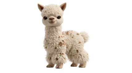Cute fluffy baby alpaca with cream and brown spotted wool standing © Cressida
