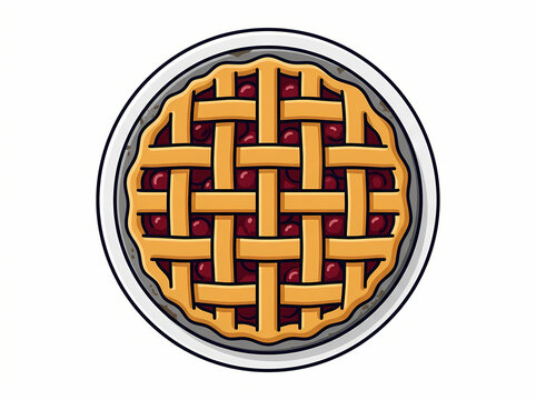Top down view of a delicious homemade cherry pie with a lattice crust.