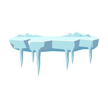 Floating ice floe with sharp icicles and snow on top Vector