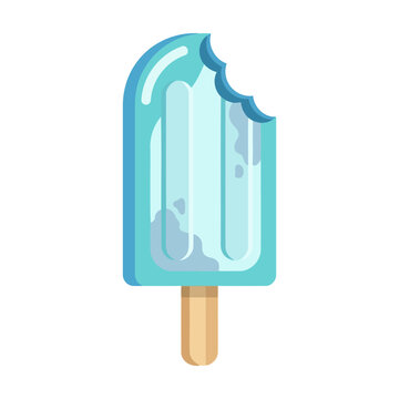 A refreshing blue popsicle with a bite taken out of it in a cute pixel art style Vector