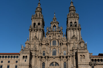 Fototapeta premium Santiago de Compostela cathedral showcasing its ornate baroque facade and towers, a cultural attraction