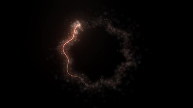 Rose gold glitter traces a scalloped petal outline on pure black as a sparkler head runs the curves trailing warm light leaving the center of the shape open for a logo