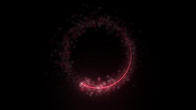 Ruby glitter ring turns on pure black with one slow sparkler head and one much faster head lapping it around the circle trailing red light and leaving an open center for a logo
