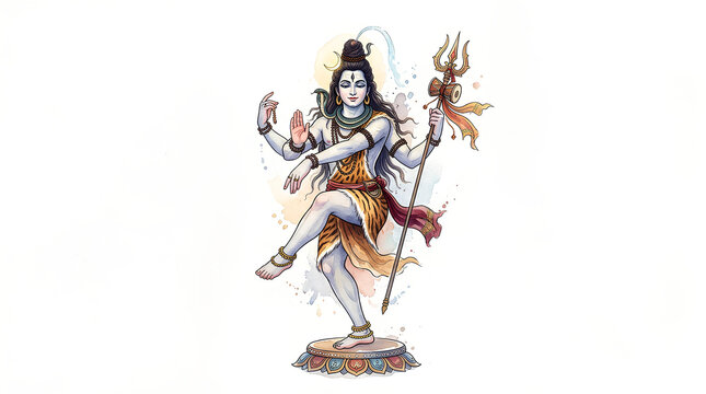 Illustration of Lord Shiva, the Hindu god of destruction and transformation, depicted with traditional attributes and symbolism,