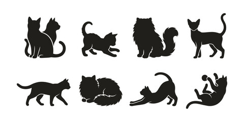 Obraz premium Set of black cat silhouettes in various poses including sitting