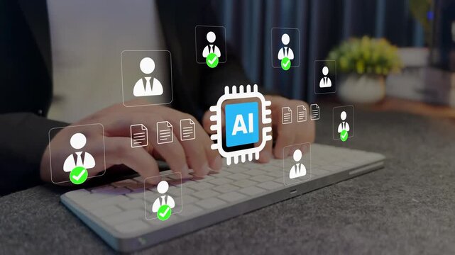 artificial intelligence HR management system platform concept. workforce planning, recruitment management and human capital development.