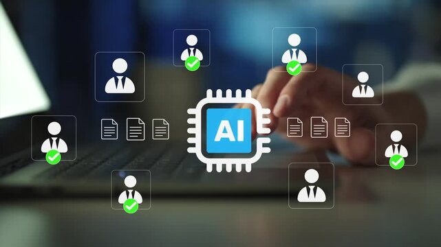 artificial intelligence HR management system platform concept. workforce planning, recruitment management and human capital development.