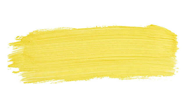 Horizontal yellow paint brush stroke with thick textured oil pigment