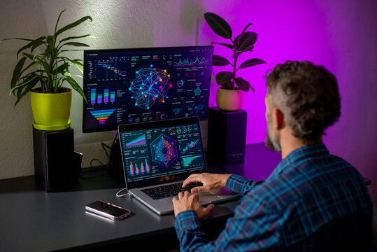 Man at Desk Using Data Analytics Dashboards