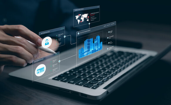 Enterprise cybersecurity concept combining identity authentication, payment verification and global threat monitoring to protect users, applications, data and transactions.