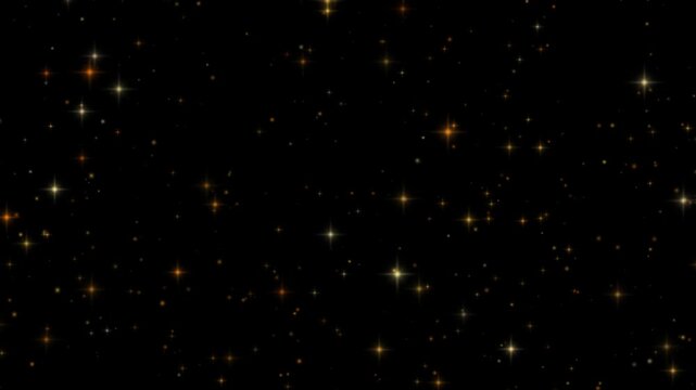 Gold glitter drifting diagonally across a black background as star glints and fine sparkling dust travel steadily from one corner toward the opposite corner