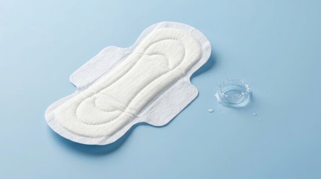 A detailed examination of a disposable sanitary pad focusing on its absorbent core protective wings and overall feminine hygiene product design