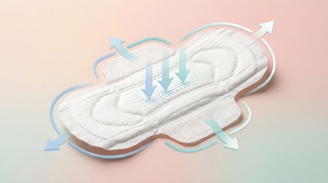 A detailed examination of a sanitary pad focusing on its absorbent core wings and overall design for menstrual hygiene and comfort