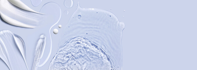 Obraz na płótnie Canvas cosmetic cream smears, smooth and shiny texture, water texture ripple wave clean transparent water drops abstract pastel background