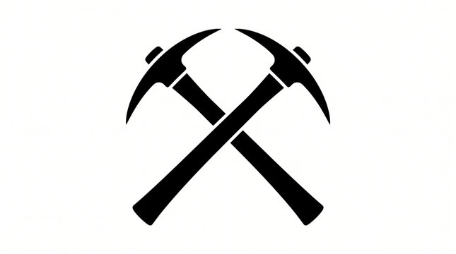 Black silhouette vector illustration of two crossed miner pickaxes, isolated on a clean white background.