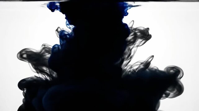 Black ink cloud swirling in water on white background