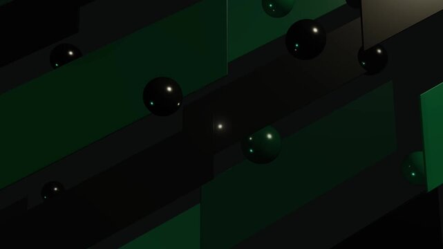 3D Abstract Background with Green Geometric Planes and Spheres