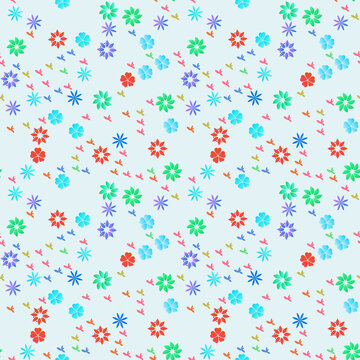 Seamless pattern of colorful small flowers and leaves