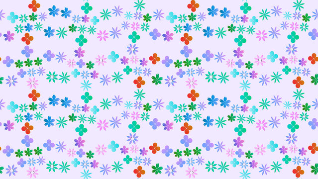 Seamless pattern of stylized flowers and clover shapes